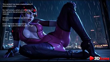 Latex Black Widow Cosplay Fucked on Rooftop