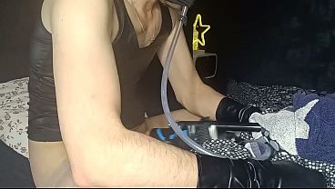 Latex Self Suck with Powerful Fucking Machine