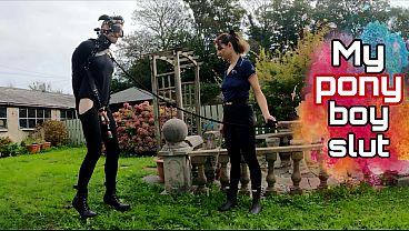 Femdom Pony Slut in Heavy Bondage Outdoor Walk